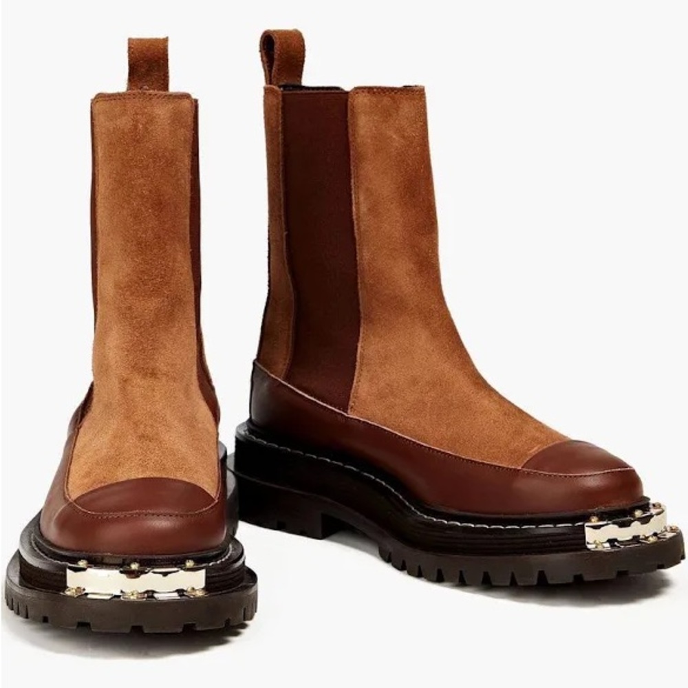 Sandro Embellished suede and leather Chelsea boots - Women - Camel Boots - EU 37
